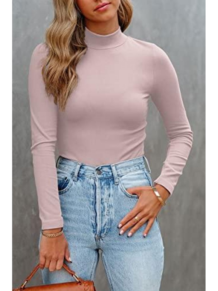 Women's Turtleneck Long Sleeve Shirts Mock Neck Slim Fitted Casual Pullovers Underscrubs Layer Tee Tops 