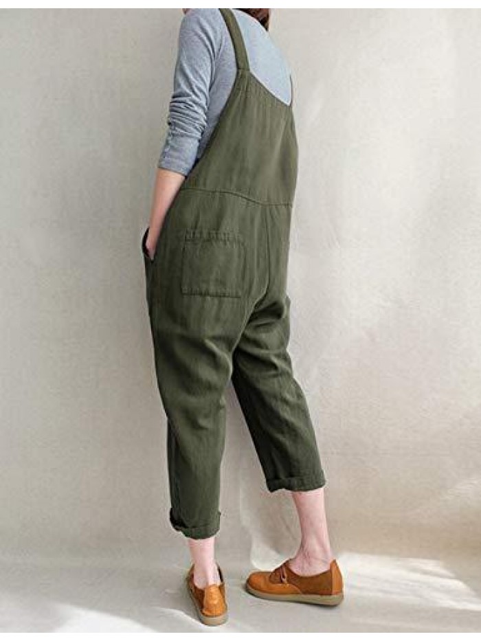 Women's Fashion Baggy Loose Linen Overalls Jumpsuit 