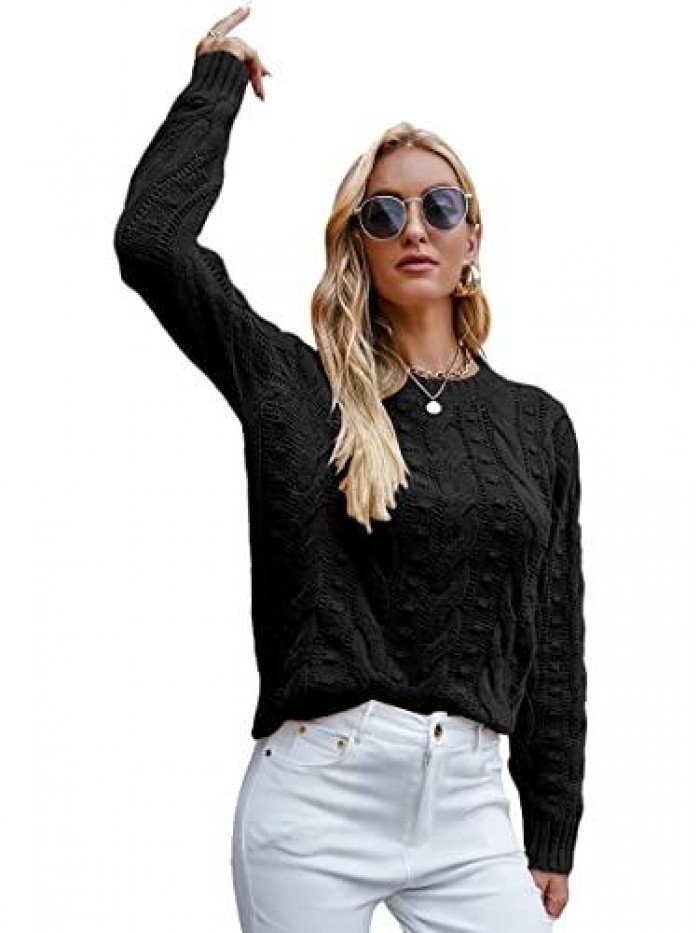 Sweaters for Women Crew Neck Hinge Flowers Cable Knit Pullover Autumn and Winter Sweater 