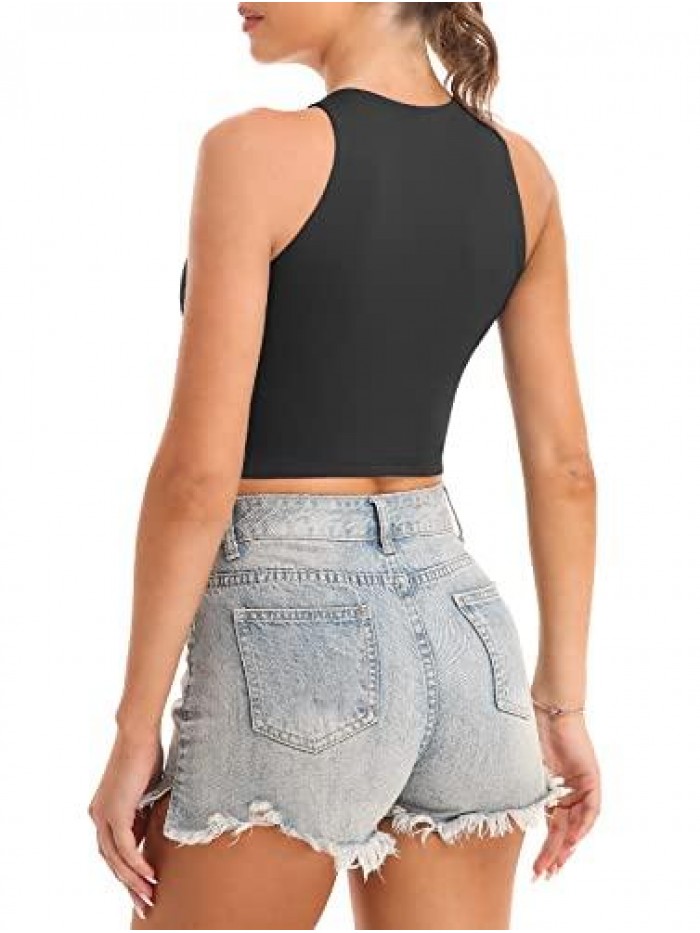 Workout Crop Tops for Women Cropped Racerback Halter Neck Shirts Sleeveless Yoga Tops 1-2 Pack 