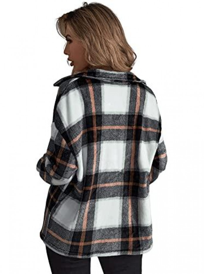 HUX Women's Plaid Long Sleeve Button Down Casual Jacket 
