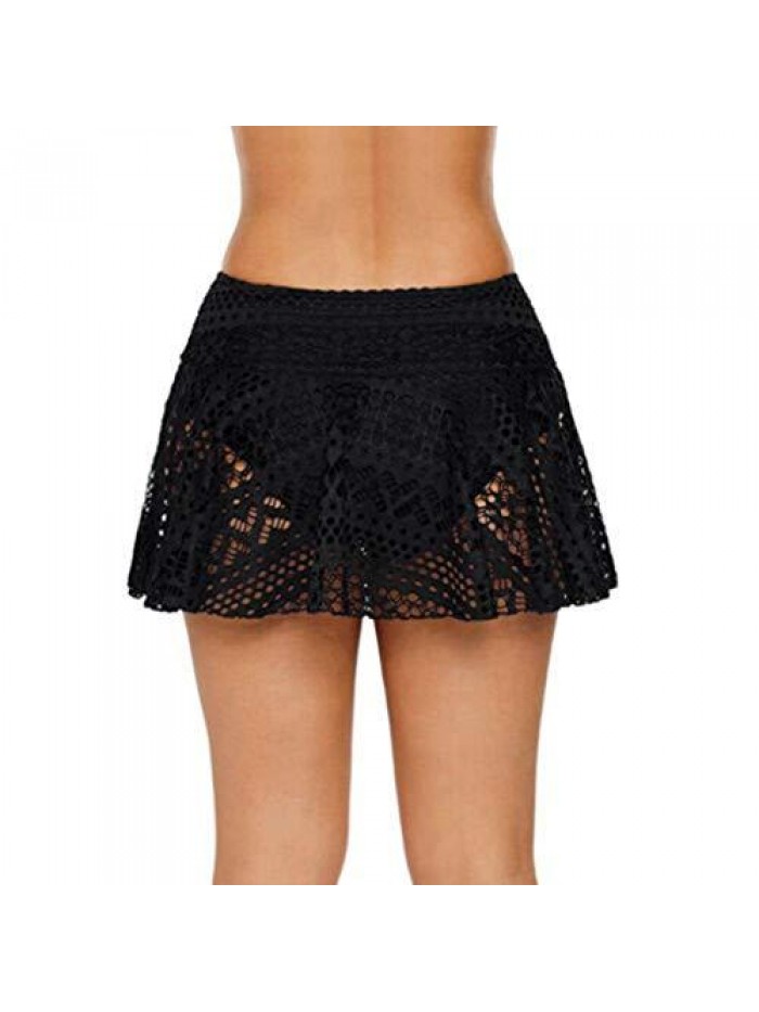 Crochet Lace Skirted for Women's Hollow Out Tankini Bottom Swimsuit Board Shorts Skirt Solid Swim Skort Swimdress 