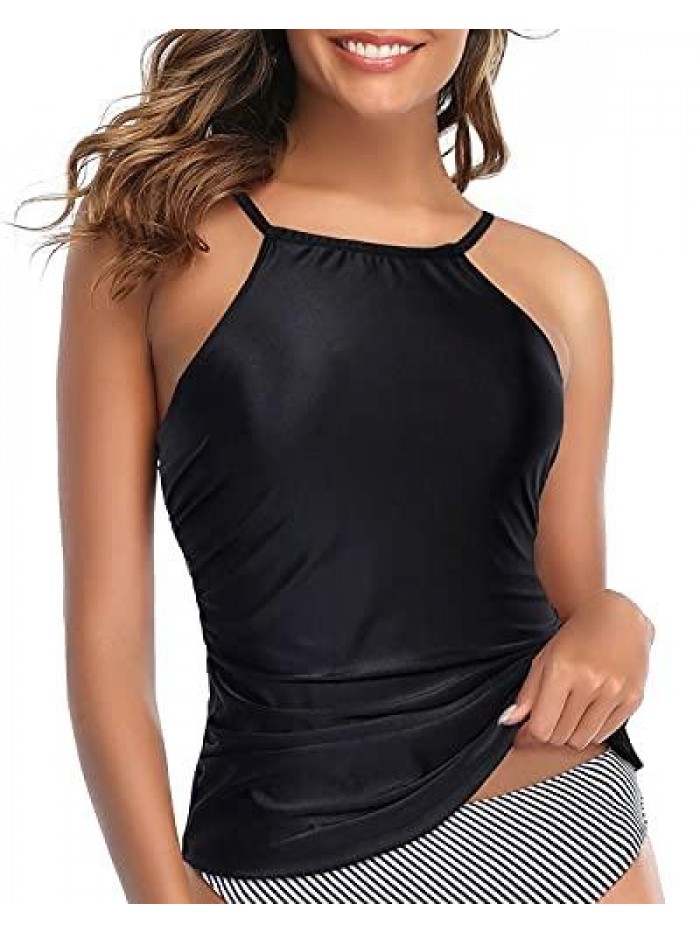 Me Women Tankini Top High Neck Bathing Suit Top Tummy Control Swimsuit Top Ruched Swim Top 