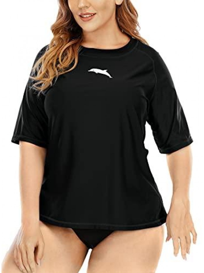 Women's Plus Size Short Sleeve Rashguard Loose Fit UPF 50 Swim Shirt 