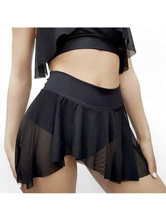 Sexy Micro Skirts High Waist Mesh Half Sheer Plain Ruffle Skorts Hot Pants Ice Silk Anti-Emptied Mini Shorts 