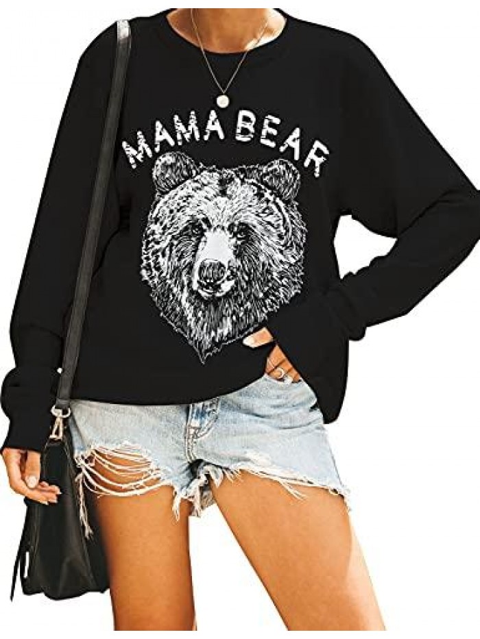 Jelly Women's Cute Long Sleeve Top Loose Mama Bear Crewneck Pullover Sweatshirt 