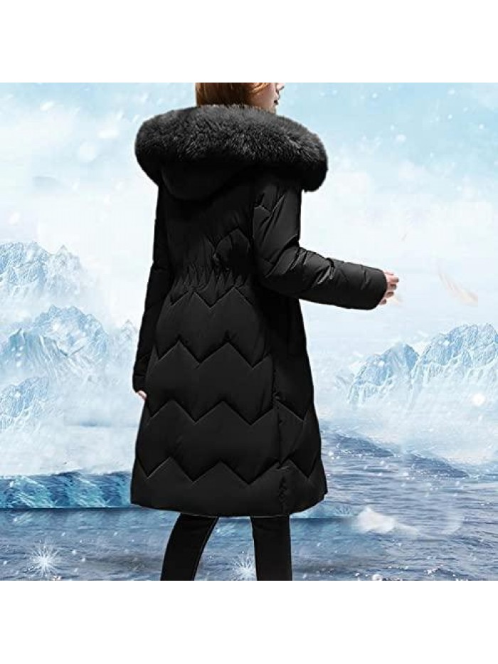 Women's Heavy Thickened Hooded Down Coat Winter Warm Windproof Parka Puffer Jacket with Pockets 