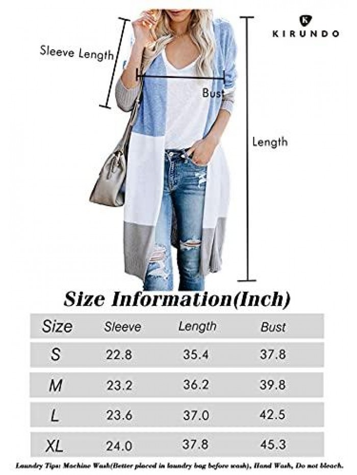 Women’s Open Front Cardigan Striped Color Block Long Sleeve Lightweight Fall Long Knit Cardigan Sweater Outwear 