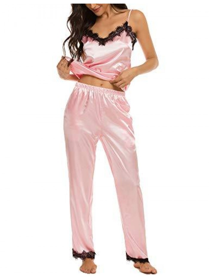Satin Pajamas Set Silk Sleepwear Cami Nightwear Soft Lingerie PJ Set 