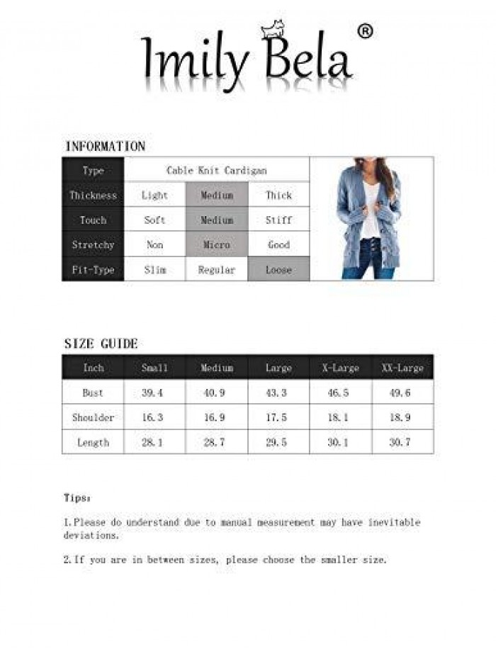 Womens Cable Knit Button Down Cardigan Sweaters Open Front Long Sleeve Knitwear Coat with Pockets  