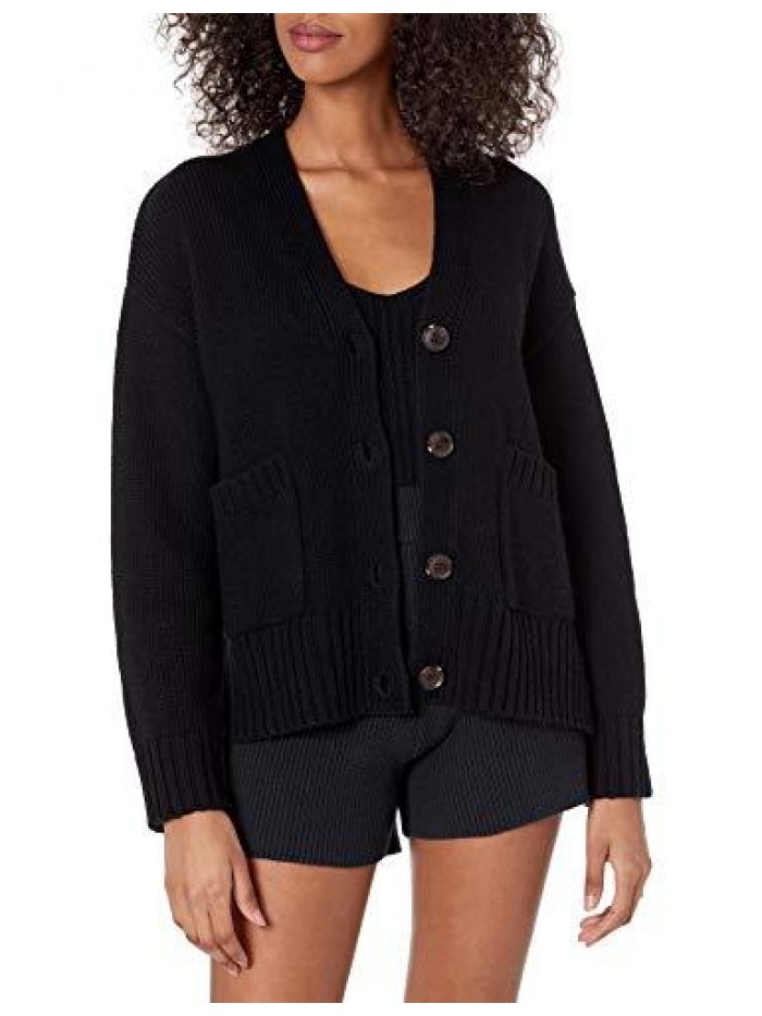 Drop Women's Brigitte Chunky Button Front Pocket Ribbed Cardigan 