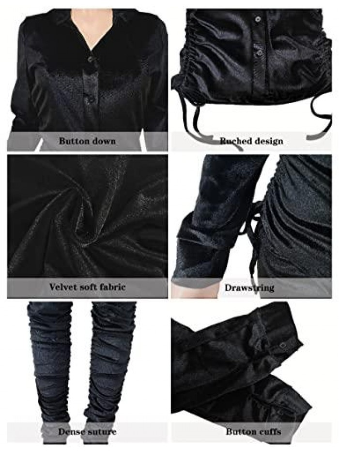 Sweatsuits for Women Set 2 Piece Tracksuit Velvet Ruched Long Sleeve Shirts and Jogging Pants Outfits 