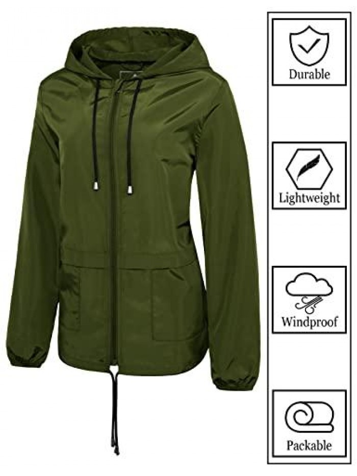 GEMYSE Women's Waterproof Rain Jacket Lightweight Raincoat Packable Hooded Outdoor Windbreaker