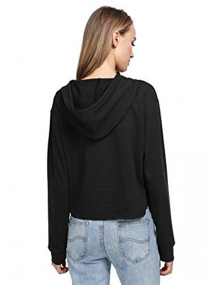Women's Drawstring Cropped Hoodies Casual Plain Workout Crop Tops Sweatshirt 