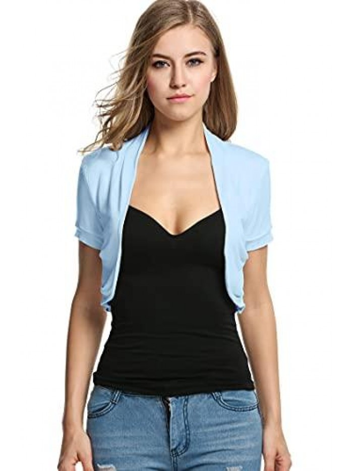 Women’s Short Sleeve Shrug Casual Open Front Cropped Cardigan Summer Ruffled Bolero Jacket XS-3XL 