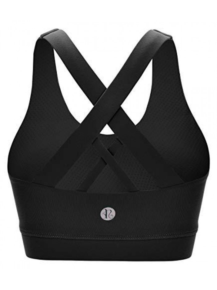 GIRL Sports Bra for Women, Criss-Cross Back Padded Strappy Sports Bras Medium Support Yoga Bra with Removable Cups 