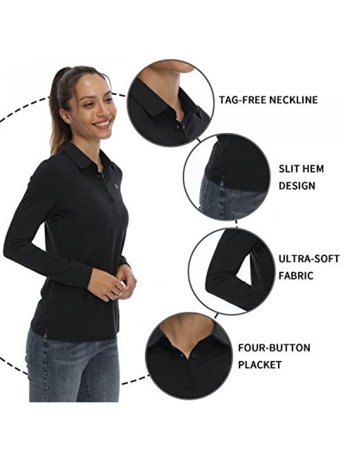 Women's Golf Polo Shirt Tennis Long Sleeve Shirt UPF 50+ Moisture Wicking Athletic Fitness T-Shirt 