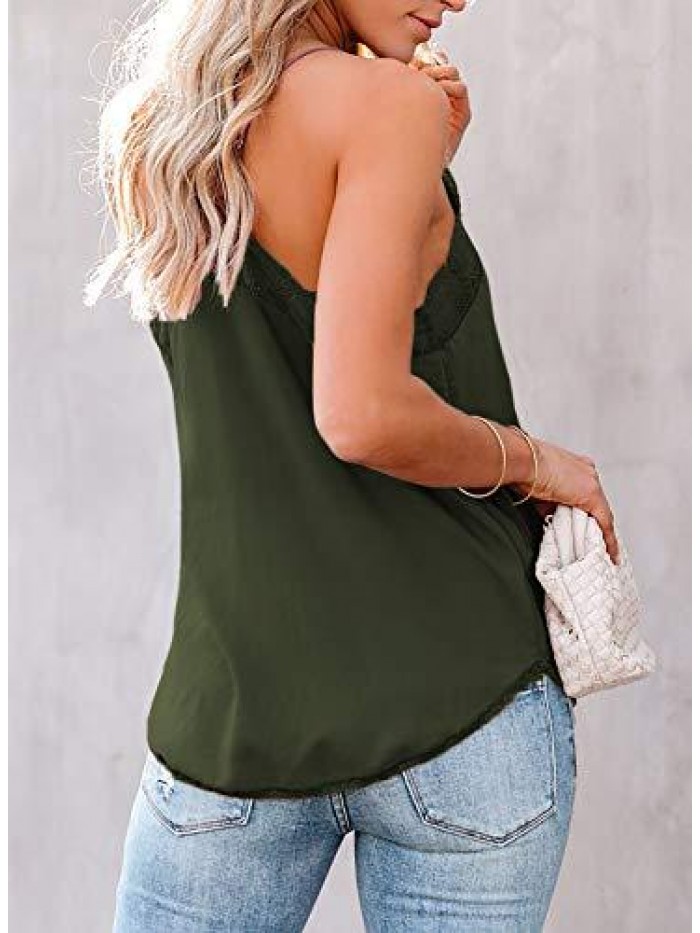 flare Sexy V Neck Lace Trim Cami Tank Tops 