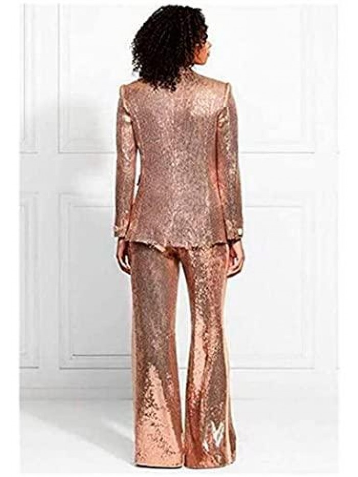 Sequined Fashion Suit Set One Button 2 Piece Wedding Tuxedos Blazer Pants Prom Party Outfit 