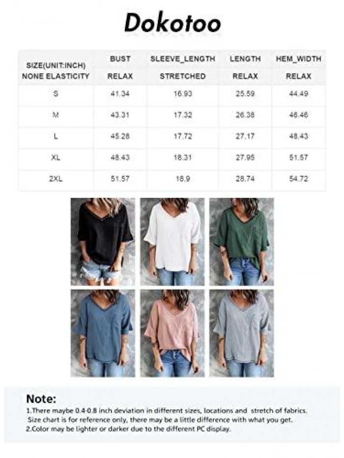 Womens 2022 Spring Summer 3/4 Sleeve V Neck Casual Loose Tunic Tops Blouses 