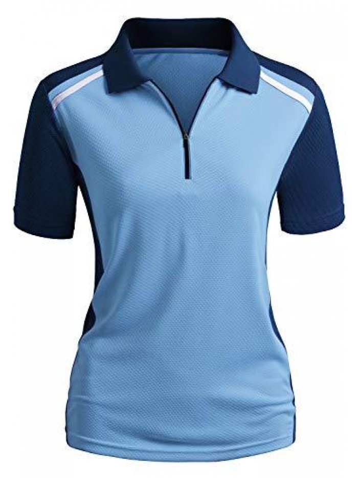 Women's Active Wear Short Sleeve Zipup Polo Shirt 