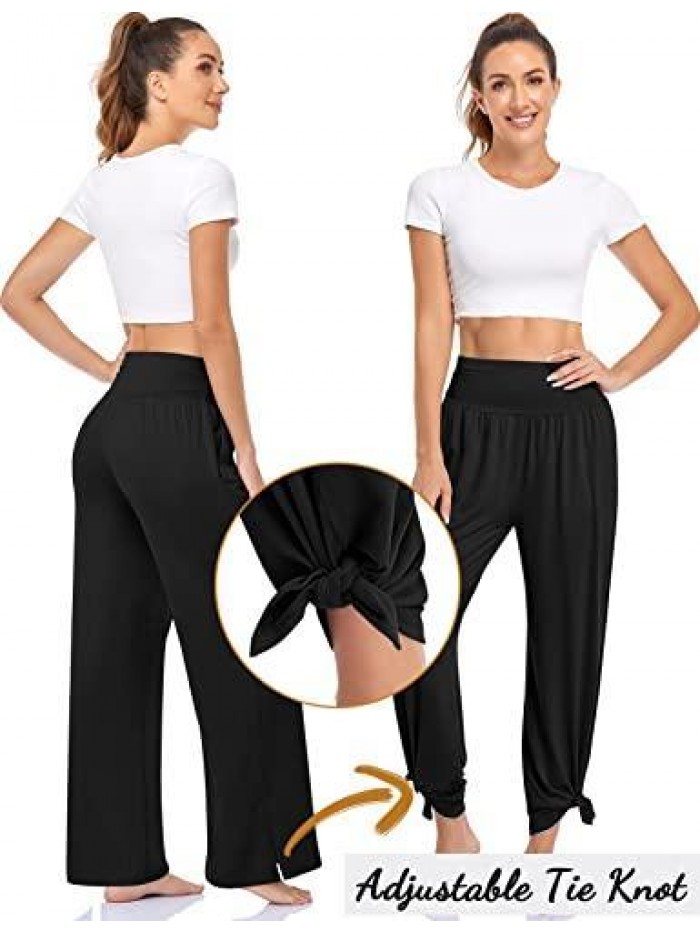 Womens Wide Leg Yoga Pants High Waisted Adjustable Tie Knot Joggers Casual Loose Plus Size Lounge Sweatpants with Pockets 