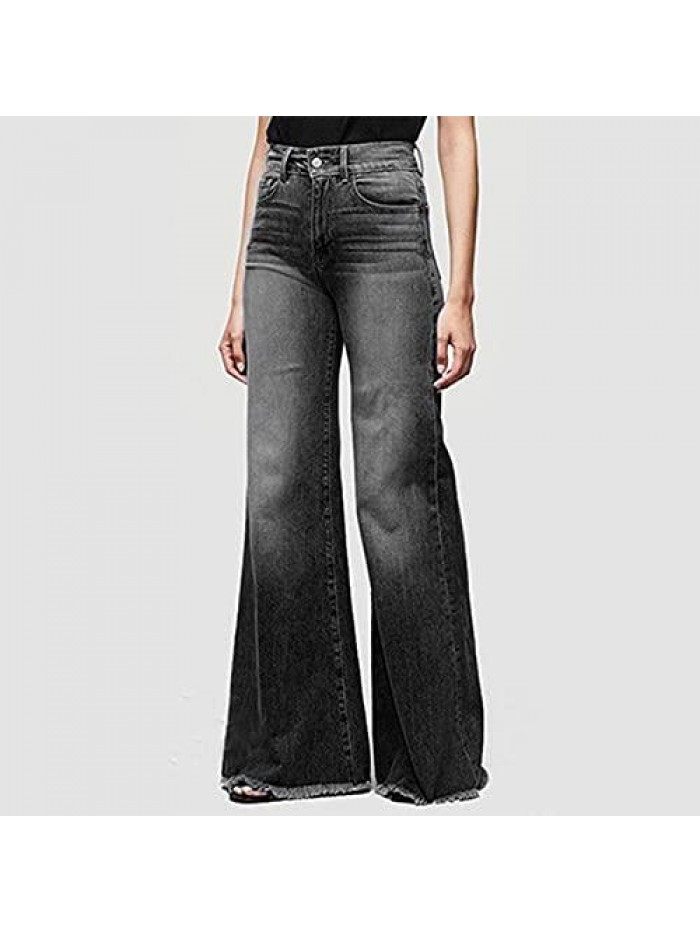 Boyfriend Jeans Fashion Wide Leg Jeans Loose Denim Solid Stretch Pants High Waisted Baggy Jeans 