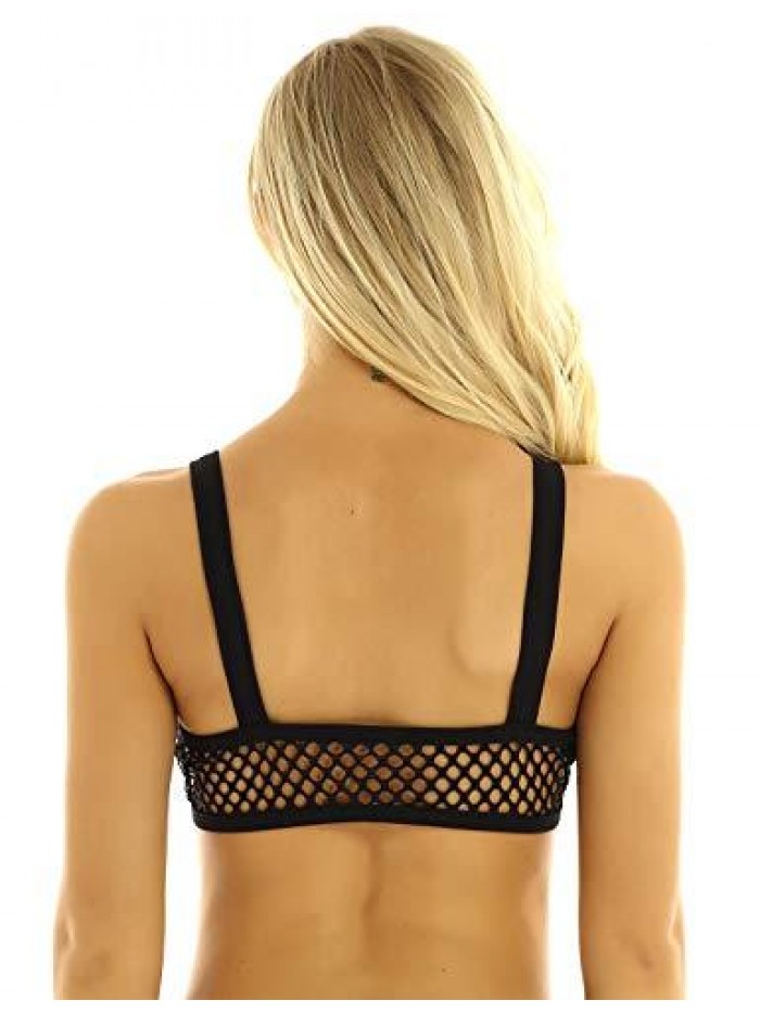 Women's Sheer Mesh Camisole Crop Top See Through Bralette Vest Tank Tops 