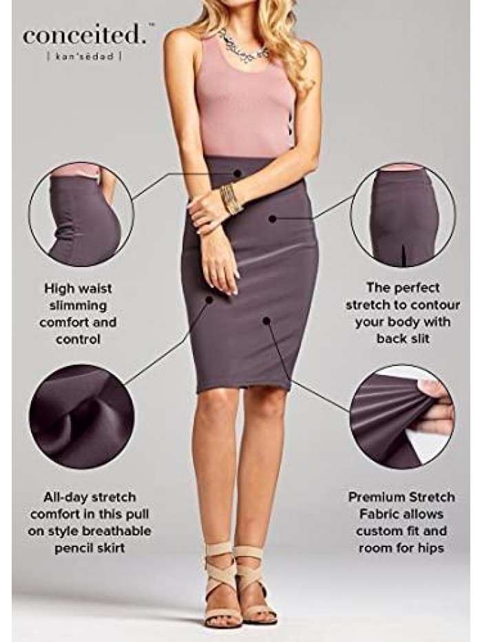 Women’s Pencil Skirt - Elastic Waist - Stretch Bodycon Midi Skirt - Many Colors 