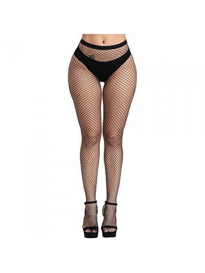 Lace Patterned Fishnet Stockings Thigh High Pantyhose Black Tights for Women 