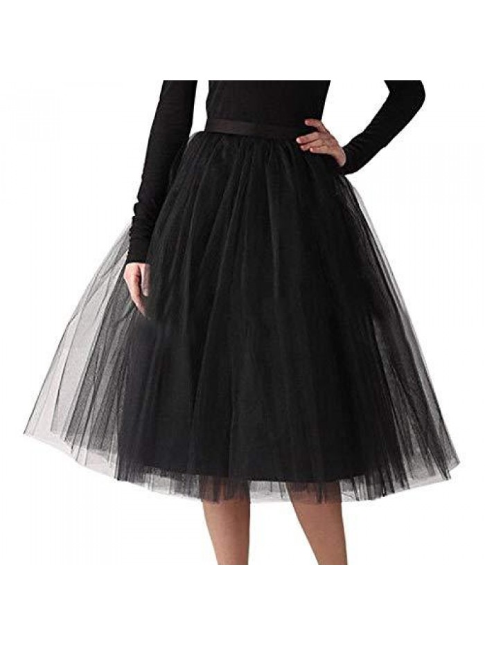 Length Skirt for Women Tulle Skirt High Waist Formal Skirts Midi Skirt Tutu for Wedding Party Gown Prom Evening 
