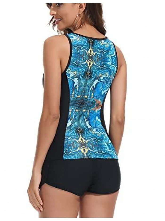 SMITH Women Tankini Swimsuits Chlorine Modest Two Piece Bathing Suits Tummy Control Swimwear with Boyshorts 