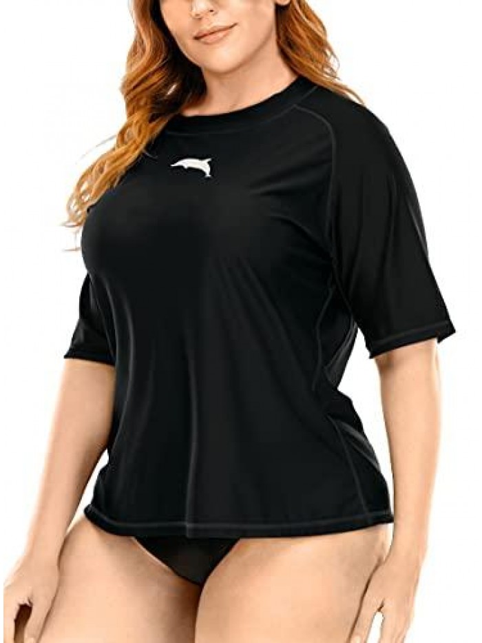 Women's Plus Size Short Sleeve Rashguard Loose Fit UPF 50 Swim Shirt 