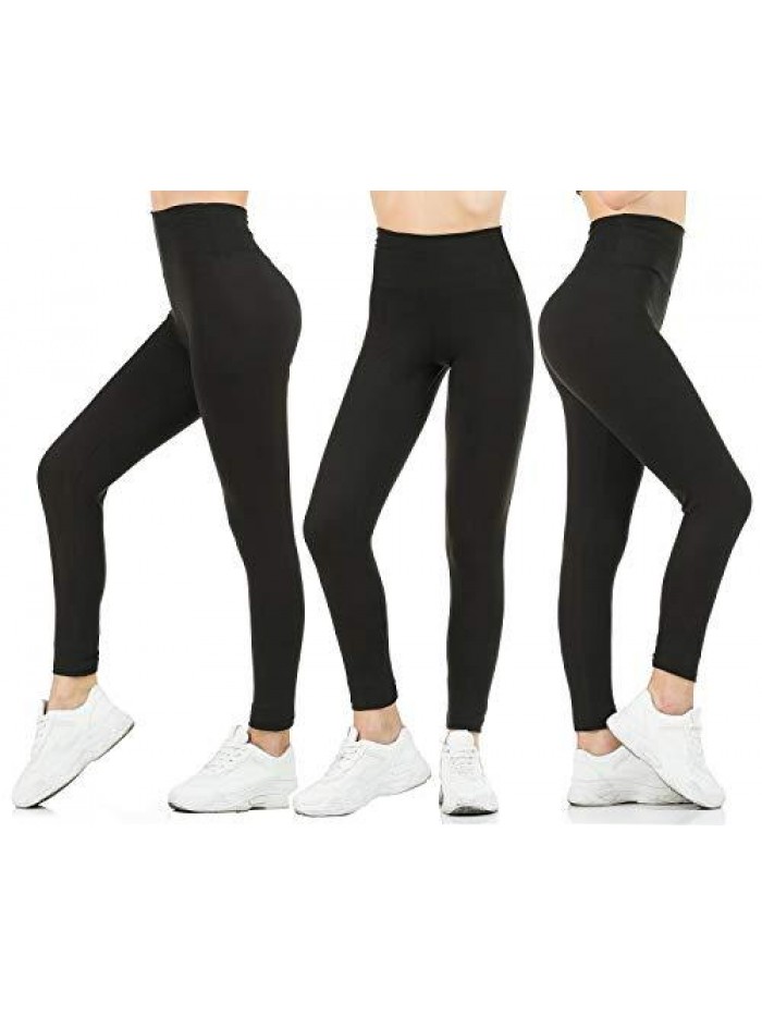 Womens Black High Waisted Leggings Pack Soft Slim Tummy Control Trousers Yoga Pants 