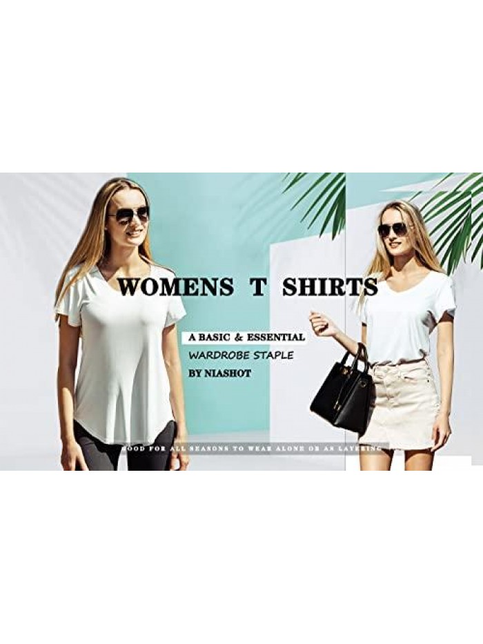 Womens Short Sleeve V-Neck Loose Casual T-Shirts Summer Tops 