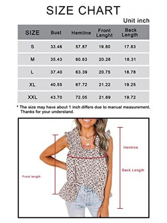 Boho Floral Tank Tops for Women, Shirred Straps Pleated Summer Casual Sleeveless Shirts Tops Beach Blouses 