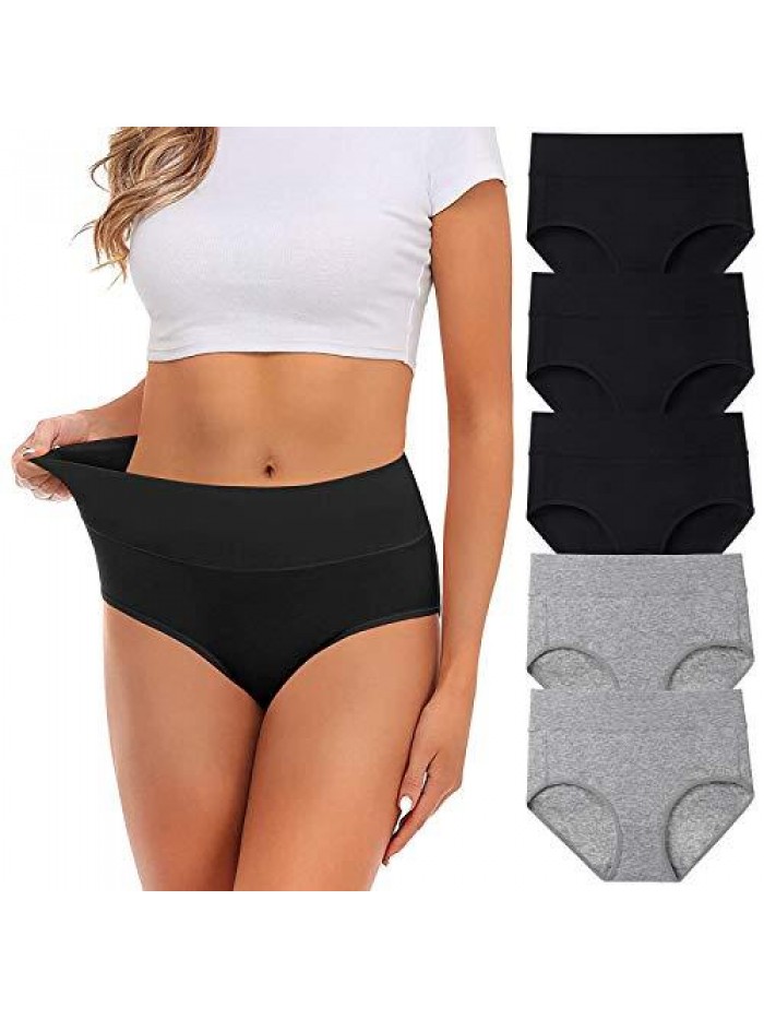 Underwear,Cotton Mid Waist No Muffin Top Full Coverage Brief Ladies Panties Lingerie Undergarments for Women Multipack 