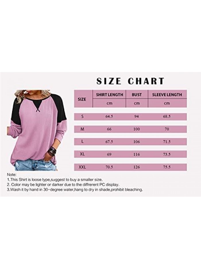 Waffle Knit Pullover Sweaters Color Block Crew Neck Long Sleeve Casual Jumper Tops 