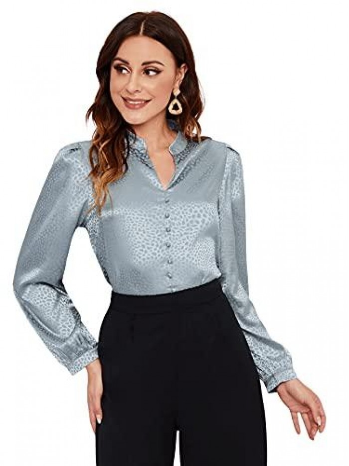 HUX Women's Satin Silk Long Sleeve Button Down Shirt Formal Work Blouse Top 