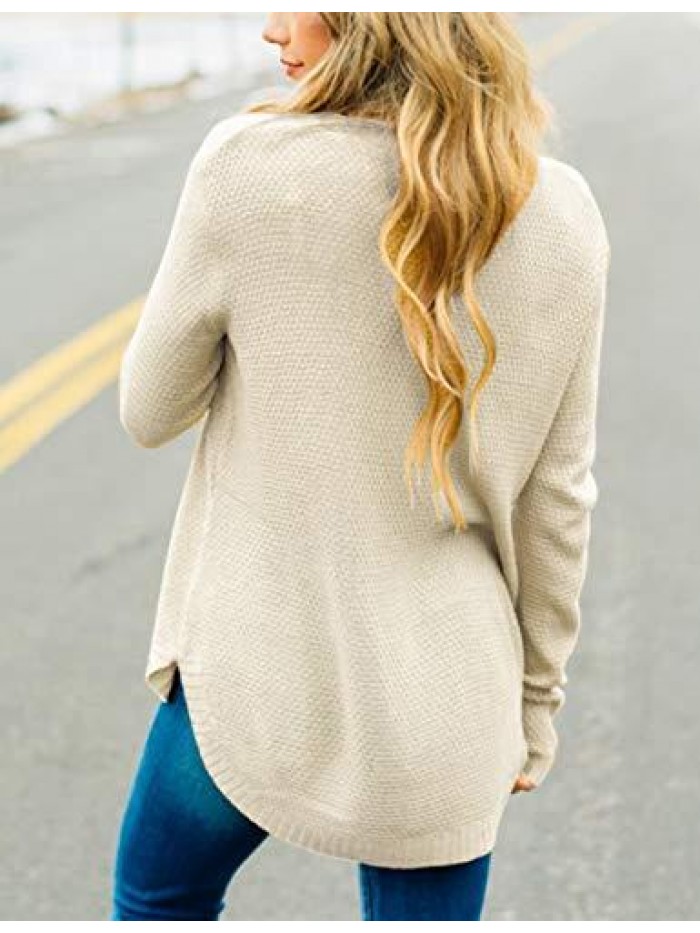 Women's Long Sleeve Oversized Crew Neck Solid Color Knit Pullover Sweater Tops 