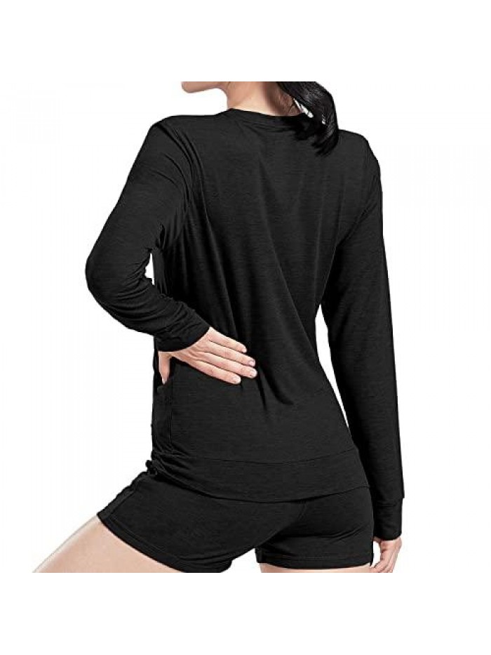 Women's Ultra Soft Long Sleeve Tshirts Stretch Casual Athletic Crew Neck Tees for Workout Running Hiking Lounging 