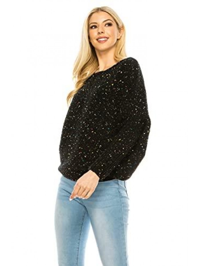 U.S.A. Womens Chenille Crew Neck Long Sleeve Pullover Soft Sweater 