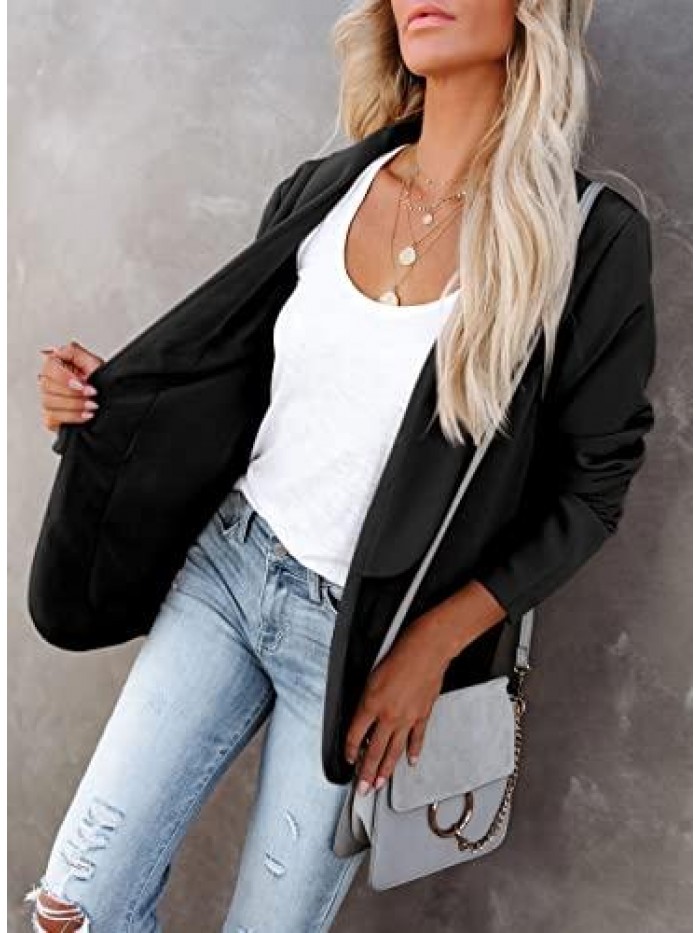 Casual Blazer Long Sleeve Open Front Work Office Jacket with Pockets 