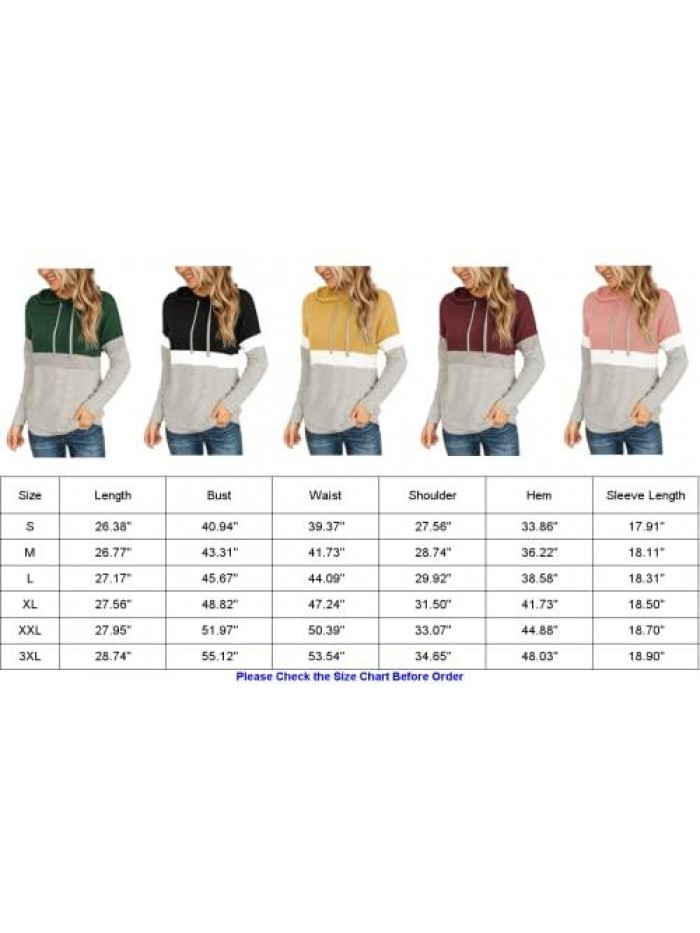 Color Block Hoodies Fall Top Long Sleeve Shirts Casual Pullover Sweatshirts 