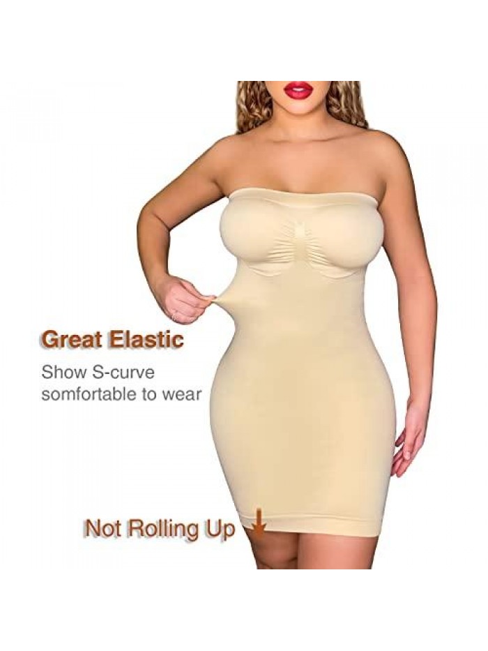 Women's Strapless Shapewear Slip Under Dress Seamless Tummy Control Full Body Slip Shaper Nude 
