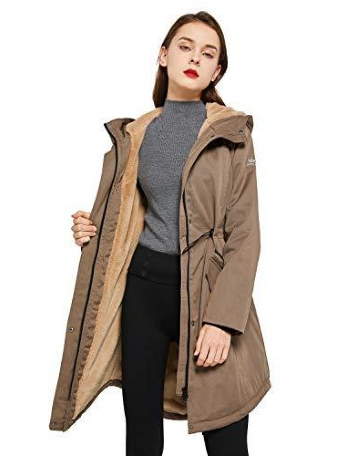 Women's Thicken Fleece Lined Parka Winter Coat Hooded Jacket with Pockets 