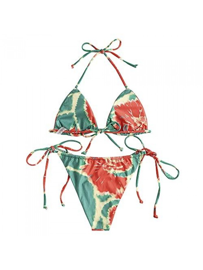 Women's Halter Neck Tie Side String Triangle Bikini Set Two Piece Swimsuit 