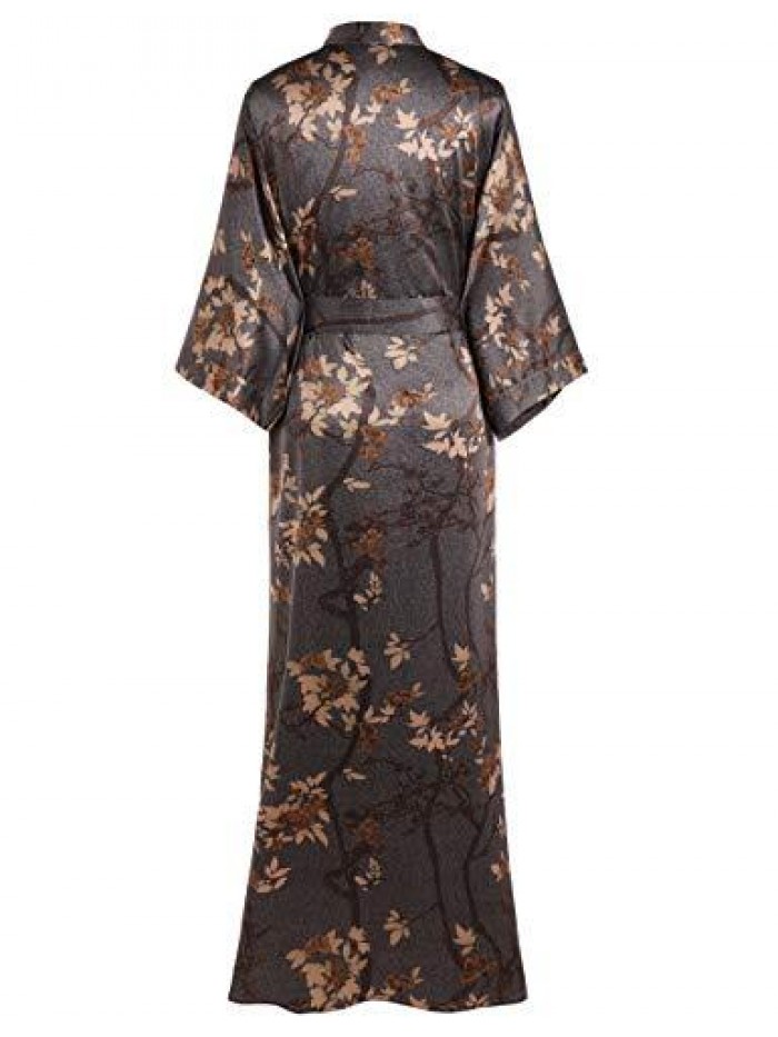Long Kimono Robe Satin Sleepwear Gradient Watercolor Silky Kimono Nightgown Bathrobe Kimono Blouse Cardigan 