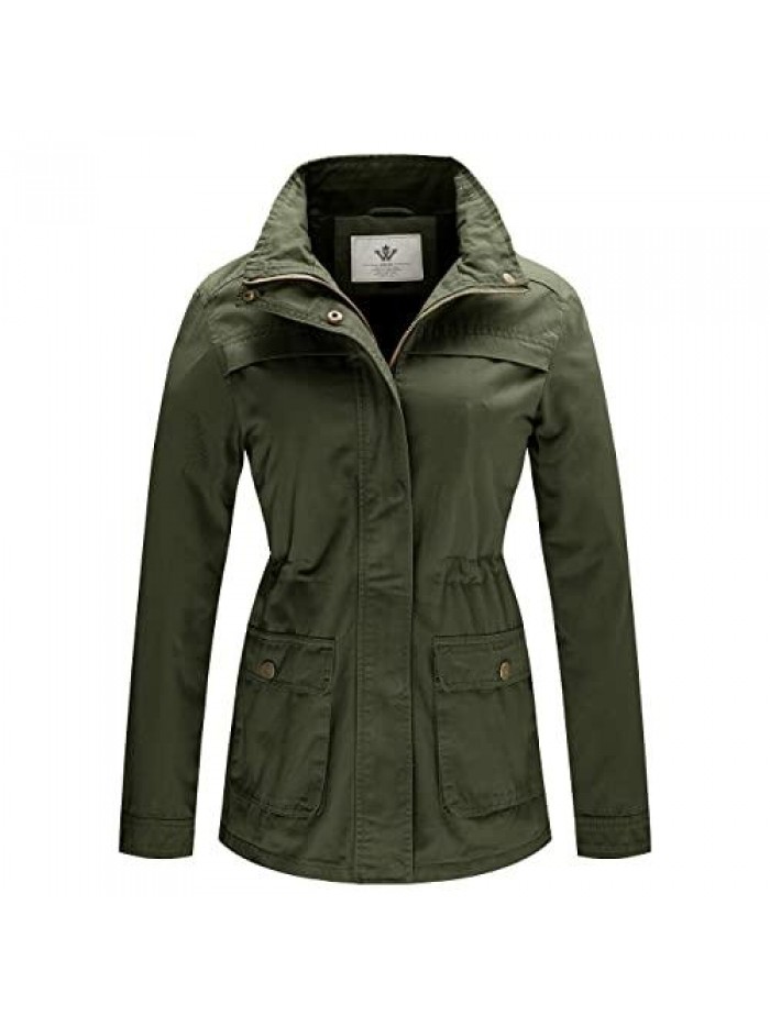 Casual Military Jacket Cotton Stand Collar Utility Anorak Coat 