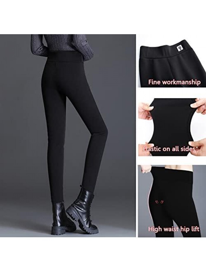 Super Thick Cashmere Leggings for Women Winter High Waisted Fleece Lined Leggings Stretchy Warm Thermal Pants 